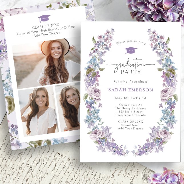 Abschluss für die Frühjahrs-Wildblume Einladung (Spring Wildflower Graduation Invitation Pictures on back by Painted Paperie
)