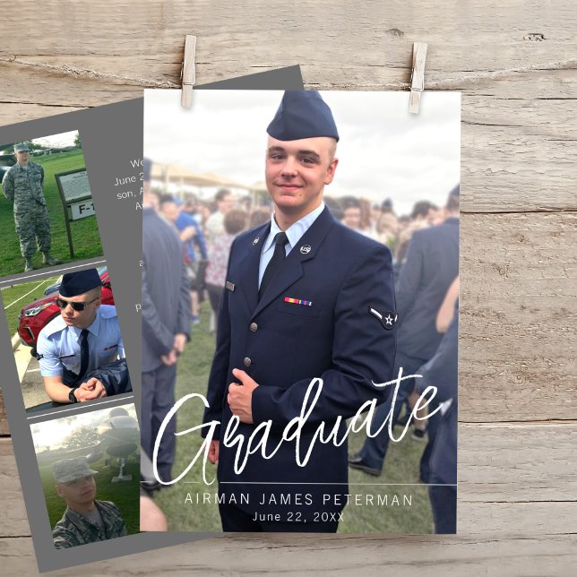 Abschluss für die Grundausbildung des militärische Ankündigung (Airman Hero Graduate Military Basic Training Boot Camp Photo Graduation announcement, graduate, )