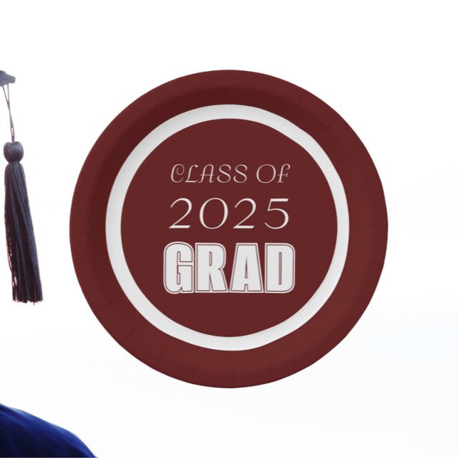 Abschluss für Maroon und die Farben der Weißen Sch Pappteller (In Situ Graduation)