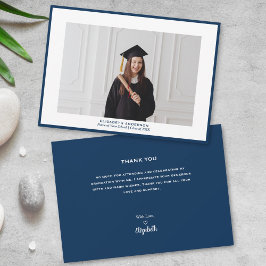 Abschluss für Minimalistisches Navy Blue Graduate Dankeskarte