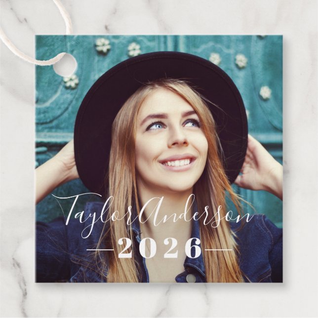 Abschluss für Minimalistisches Schwarzes Foto 2025 Geschenkanhänger (Vorderseite)