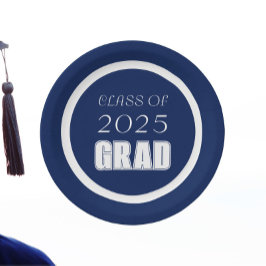 Abschluss für Navy Blue and White School Colors Pappteller