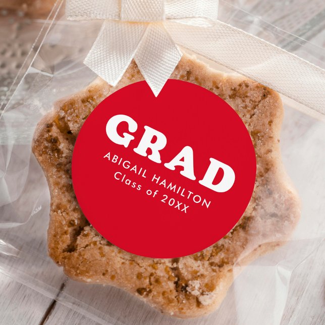 Abschluss für Retro-Typografie in Rot und Weiß Runder Aufkleber (Von Creator hochgeladen)