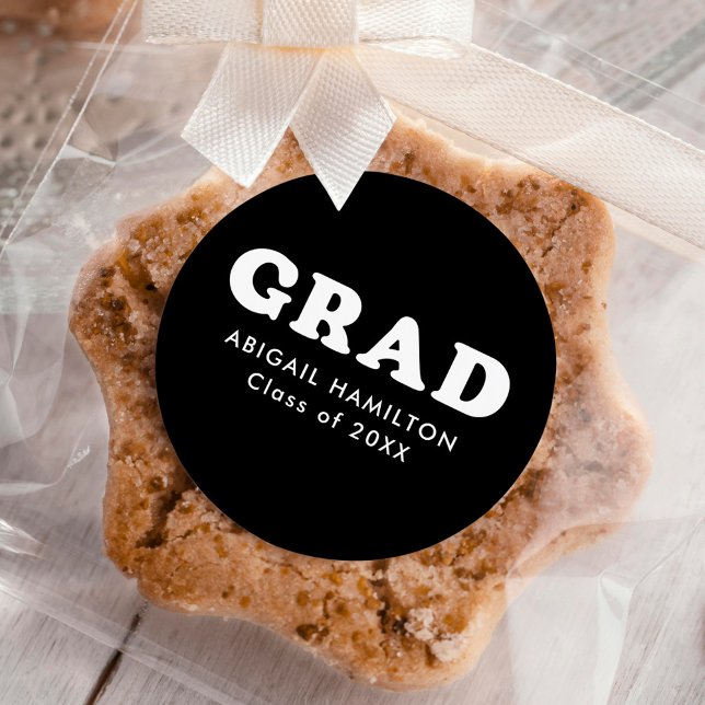 Abschluss für Retro-Typografie in Schwarz und Weiß Runder Aufkleber (Von Creator hochgeladen)