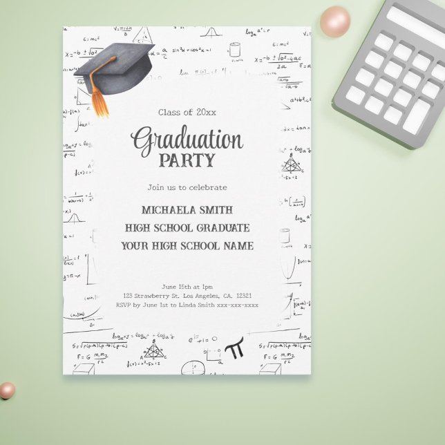Abschluss für Schwarz-Weiß-Mathematik Einladung (Black and White High School Math Graduation Invitation)