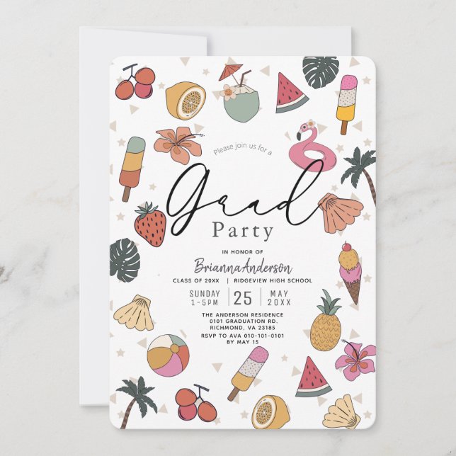 Abschluss für Sommerartikel im tropischen Pool Einladung (Vorderseite)