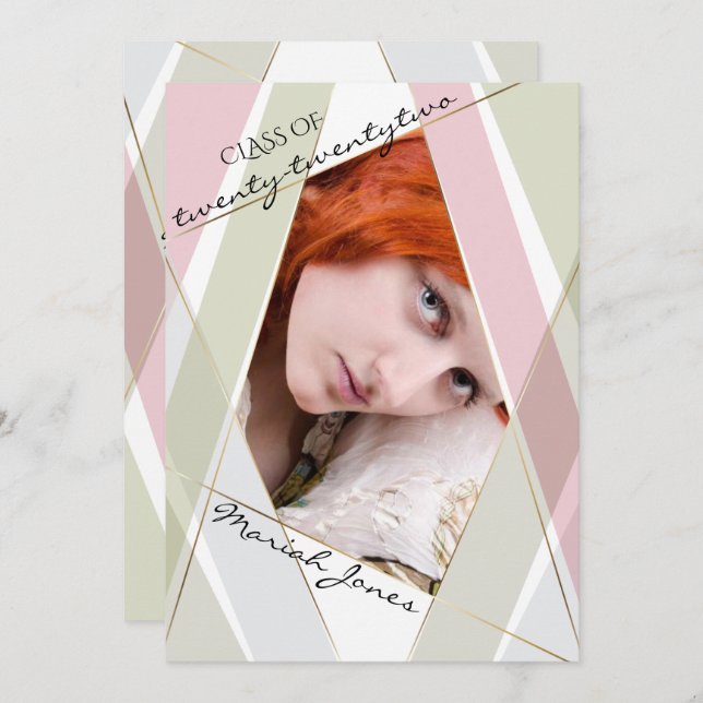 Abschluss Geo Frame Schwarz Rose Einladung (Vorne/Hinten)