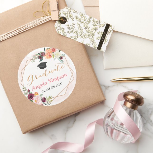 Abschluss Geometrie Rahmen Floral Vielen Dank Runder Aufkleber (Schenken)