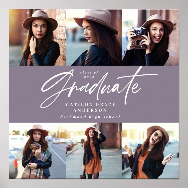 Abschluss Geschenk Multi-Foto Moderne lila Poster (Vorne)