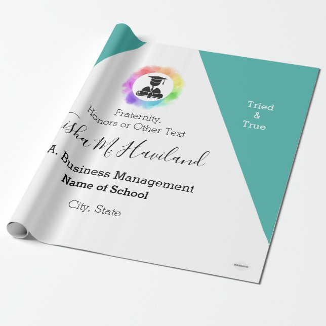 Abschluss Geschenk Wrap Aqua und White HAMbyWG Geschenkpapier (Ungerollt)