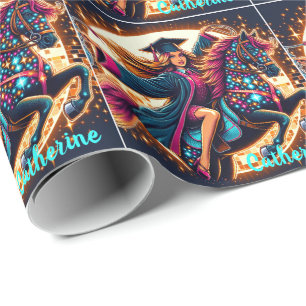 Abschluss Girl on Extravagant Horse Custom Geschenkpapier