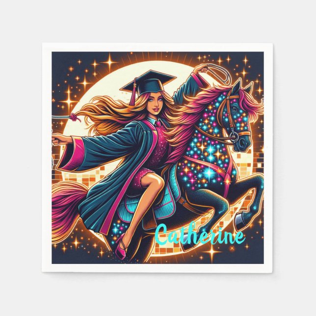 Abschluss Girl on Extravagant Horse Custom Serviette (Vorderseite)
