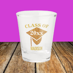 Abschluss Glam Gold Mortarboard Wiedersehen Schnapsglas