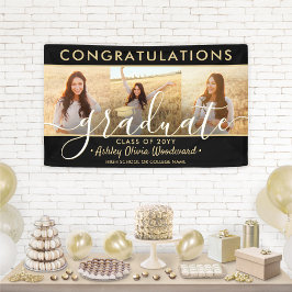 Abschluss Glückwunsch 3 Foto Collage Schwarz und G Banner