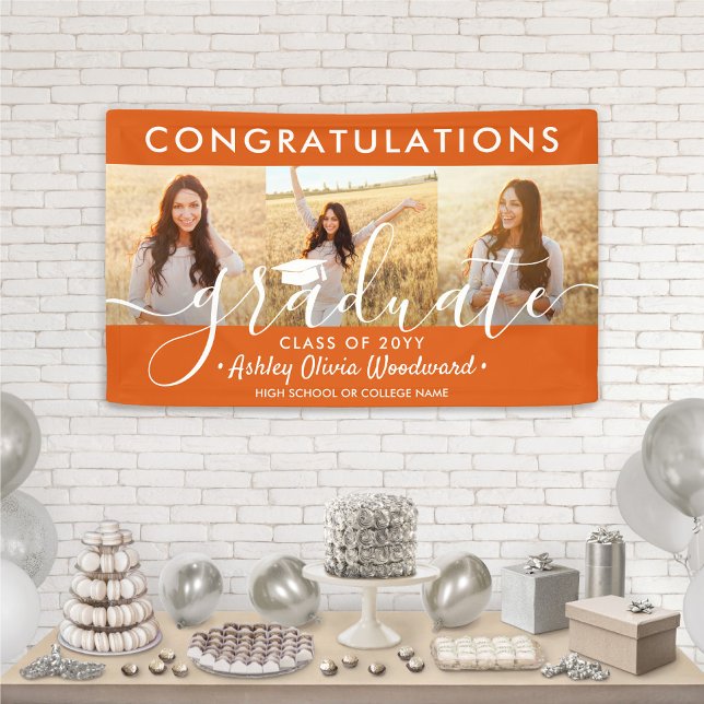 Abschluss Glückwunsch 3 Fotocollage Orange & White Banner (Von Creator hochgeladen)