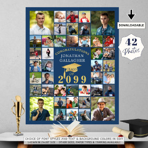 Abschluss Glückwunsch 42 Foto Collage Blue Gold Poster