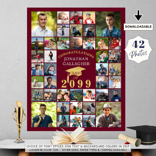 Abschluss Glückwunsch 42 FotoCollage Burgundy Gold Poster