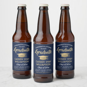 Abschluss-Glückwunsch, die Navy Blue Gold & White Bierflaschenetikett