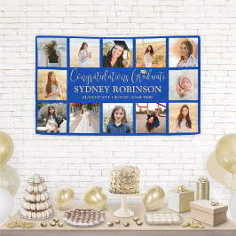 Abschluss Glückwunsch Foto Collage Royal Blue Gold Banner
