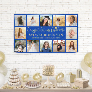 Abschluss Glückwunsch Foto Collage Royal Blue Gold Banner