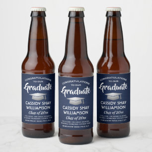 Abschluss Glückwunsch gebürstet Navy Blue White Si Bierflaschenetikett