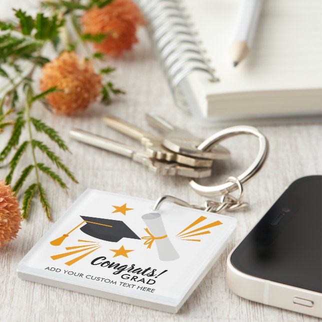 Abschluss Glückwunsch Grad Cap Diploma Stars Custo Schlüsselanhänger (Vorderseite rechts)