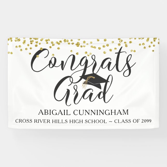 Abschluss GLÜCKWUNSCH GRAD Gold Confetti Script Banner (Horizontal)