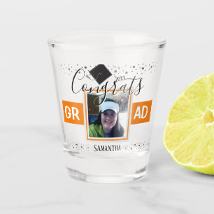 Abschluss Glückwunsch GRAD Name und Foto Orange Schnapsglas