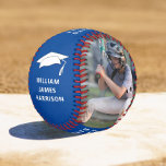 Abschluss Glückwunsch Personalisiert Foto Blau Baseball<br><div class="desc">Feiern Sie einen Baseball-Fan/Spieler-Absolvent am Tag seines Abschlusses mit einem Geschenk dieses personalisierten blauen Baseball. Fügen Sie zwei Fotos hinzu,  und personalisieren Sie mit seinem Namen,  Klassenjahr und Schule.</div>
