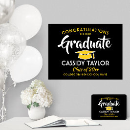 Abschluss Glückwunsch Schwarz Gelb und Weiß Poster