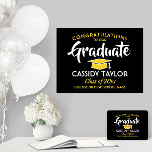 Abschluss Glückwunsch Schwarz Gelb und Weiß Poster