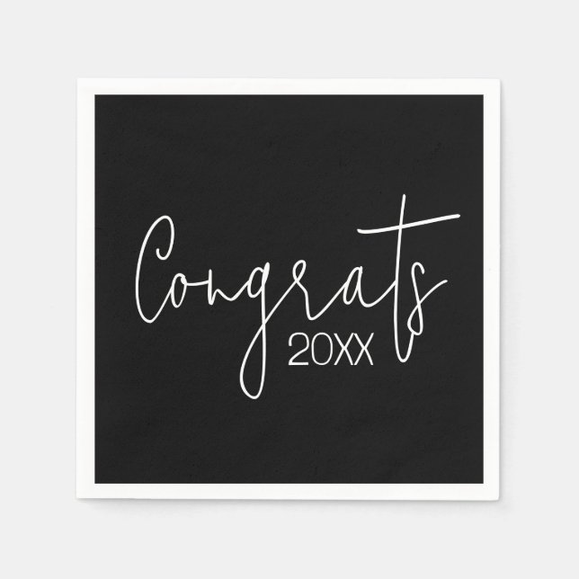 Abschluss-Glückwünsche auf schwarz Serviette (Vorderseite)