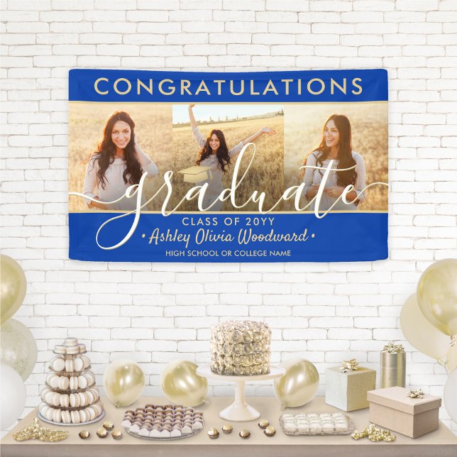 Abschluss Glückwunschs 3 Foto Royal Blue und Gold Banner (Von Creator hochgeladen)