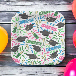 Abschluss Glückwunschs Champagne Confetti farbenfr Pappteller