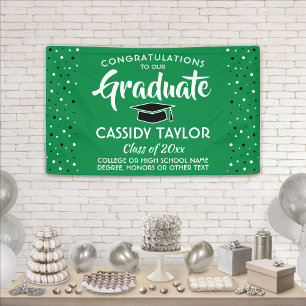 Abschluss Glückwunschs Confetti Grün Weiß und Schw Banner