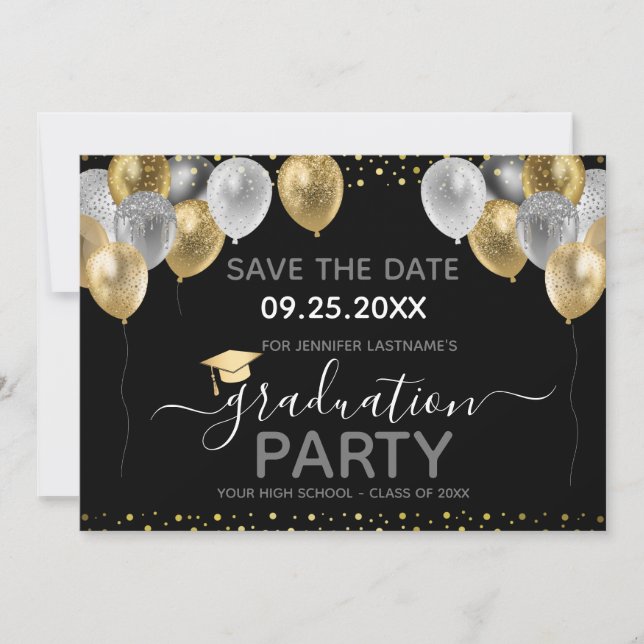Abschluss Gold Black Save the Date Einladung (Vorderseite)