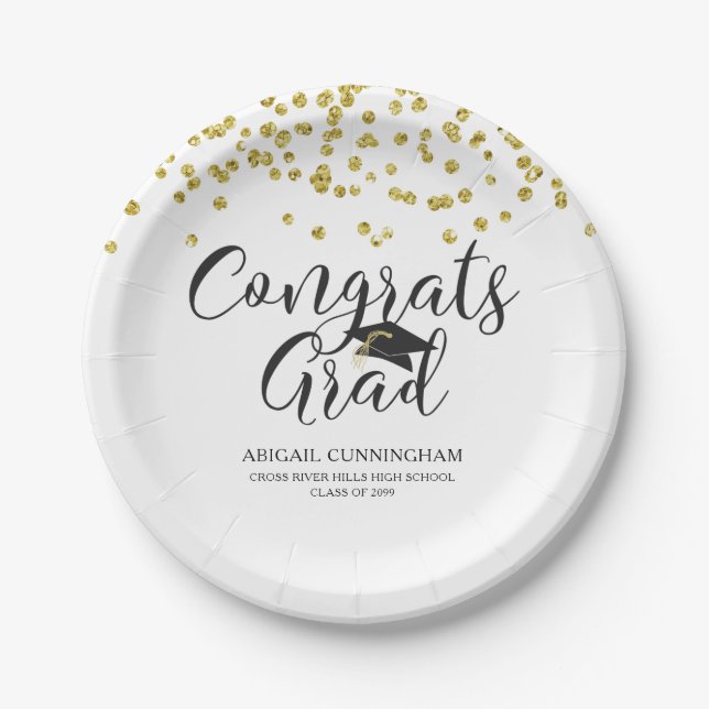 Abschluss Gold Confetti GLÜCKWUNSCH GRAD Personali Pappteller (Vorderseite)
