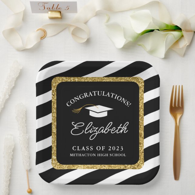 Abschluss Gold Glitzer Script Graduation Party Pappteller (Hochzeit)