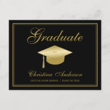 Abschluss Gold Grad Cap & Script auf schwarzem Par