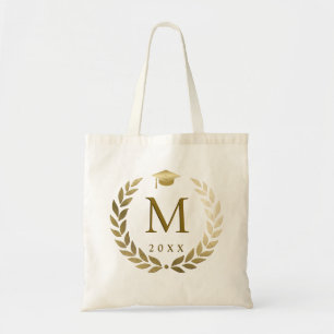 Abschluss Gold Laurel Wreath Monogram Tragetasche