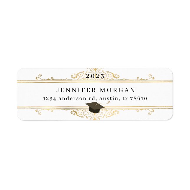 Abschluss Gold Ornament Elegante Rücksendeadresse (Vorne)