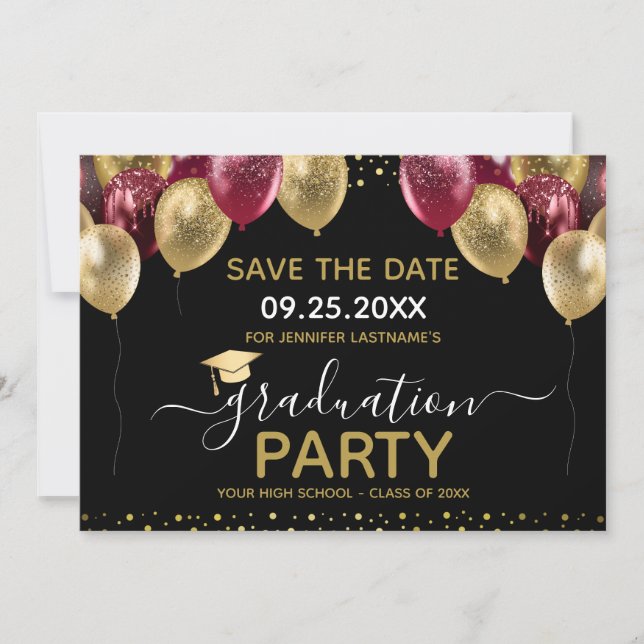 Abschluss Gold Rot Save the Date Einladung (Vorderseite)