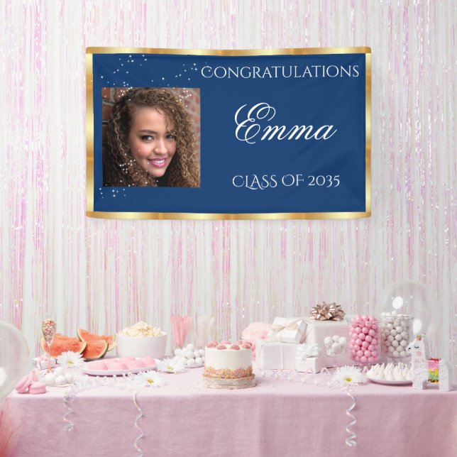 Abschluss Gold Satin Custom Foto Banner (Party)