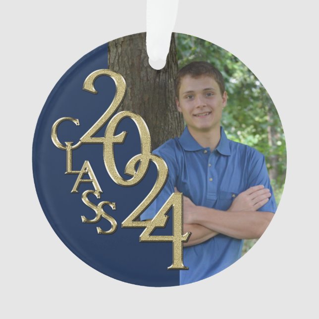 Abschluss Gold und Blue 2024 Foto Ornament (Vorderseite)
