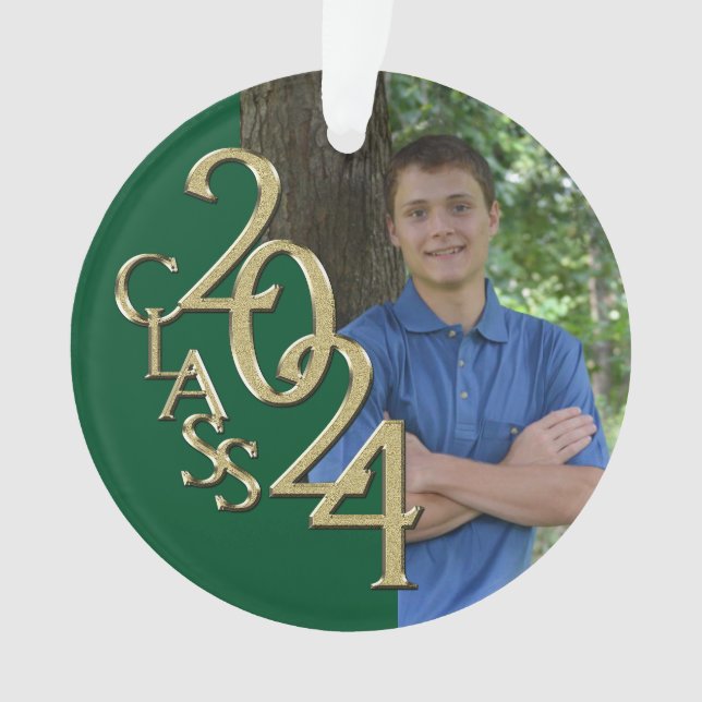 Abschluss Gold und Green 2024 Foto Ornament (Vorderseite)