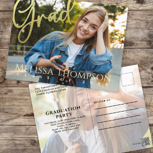 Abschluss Grad Gold Calligraphy Simple Two Foto Postkarte