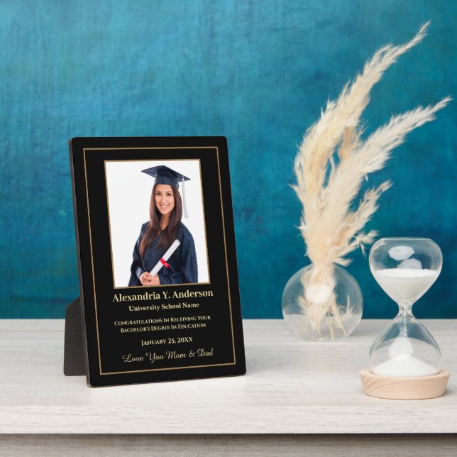 Abschluss Graduate Foto Gold Black Personalize Fotoplatte (Seite)