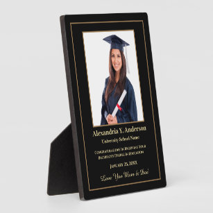 Abschluss Graduate Foto Gold Black Personalize Fotoplatte