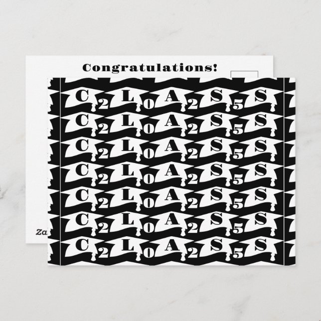 Abschluss-Graduate-Klasse 2025 Schwarz/Weiß Postkarte (Vorne/Hinten)