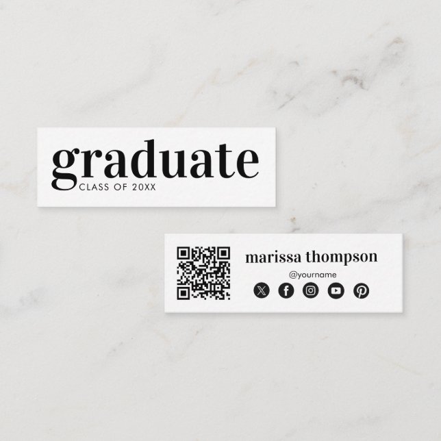 Abschluss Graduate QR Code Social Media Mini Visitenkarte (Vorne/Hinten)